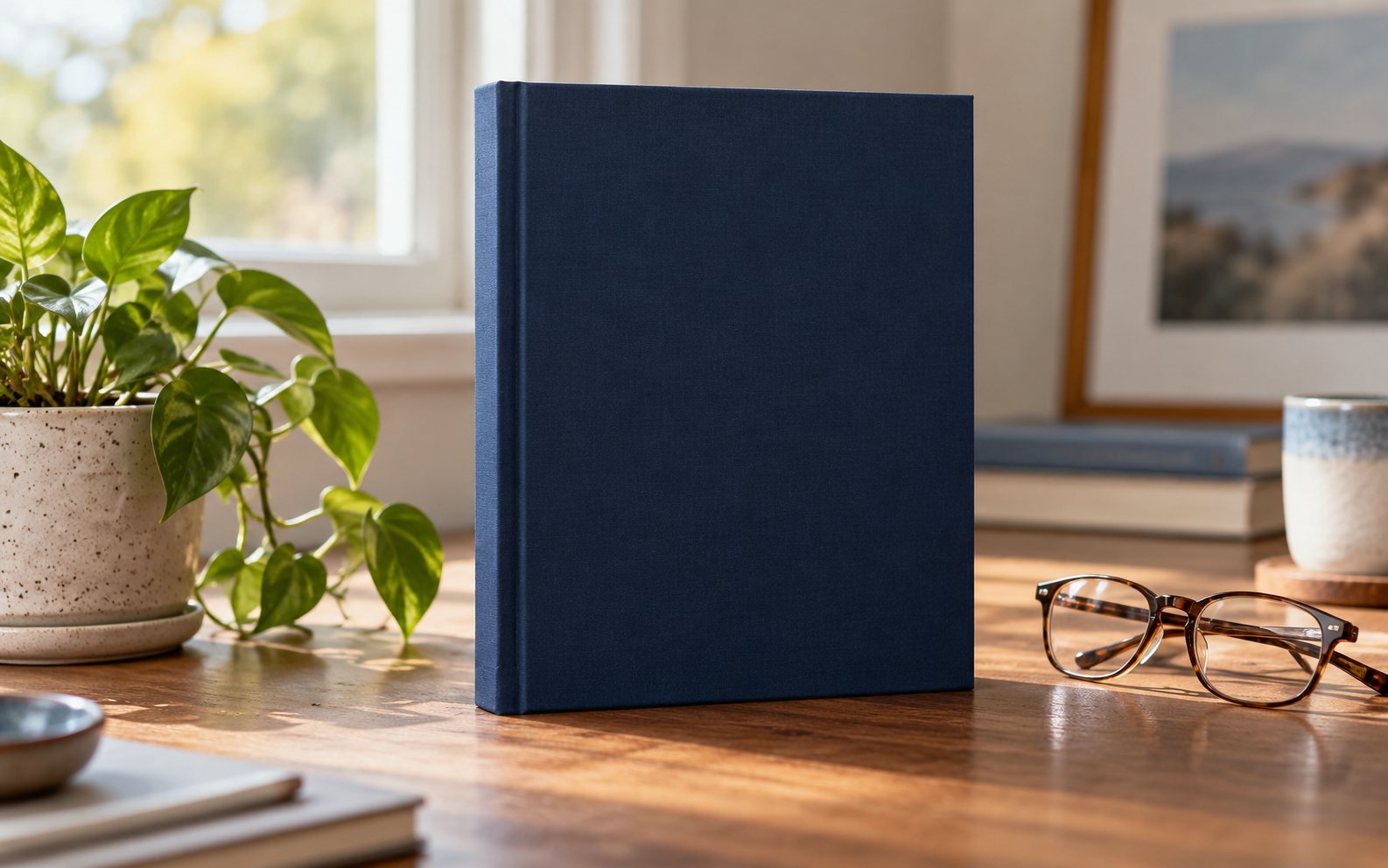 The book standing on a desk